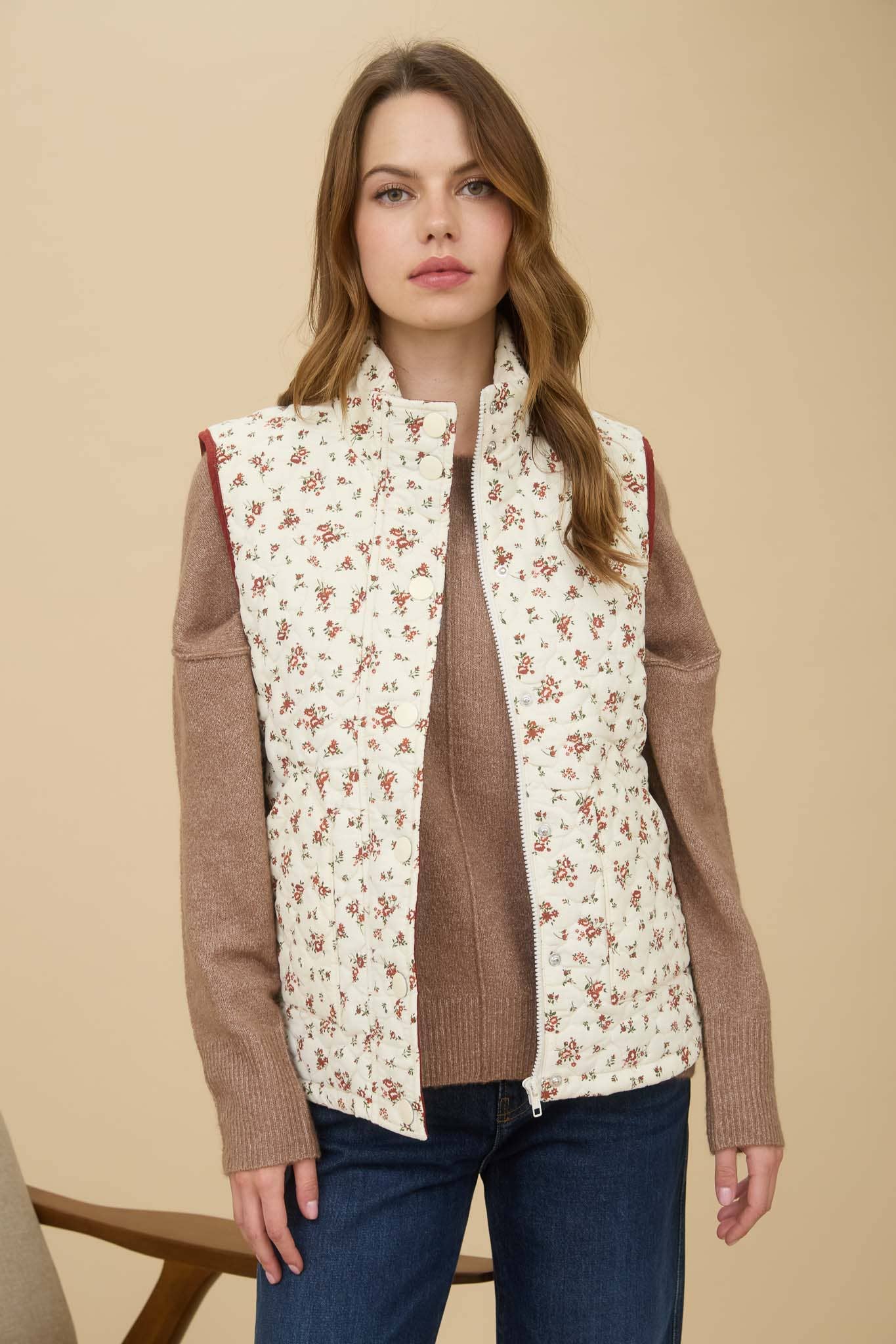 Floral Quilted Puffer Vest