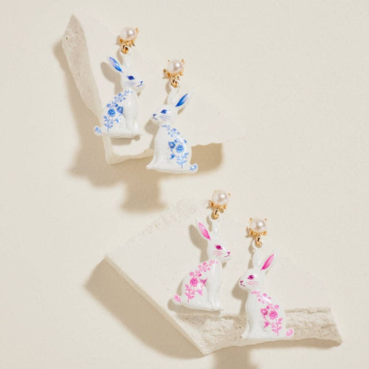 Chinoiserie Printed Easter Bunny Post Earrings