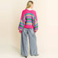 Chunky Knit Multi Striped Open Sweater Cardigan