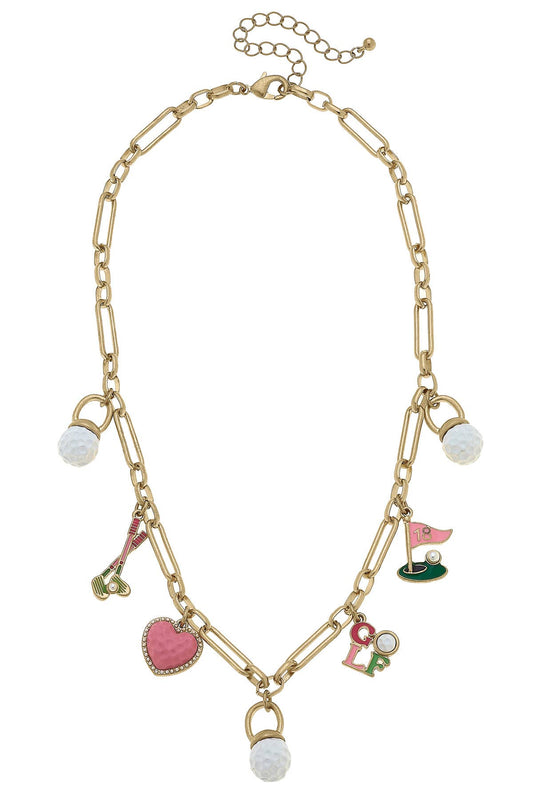 Driving Range Charm Necklace in Shiny Gold