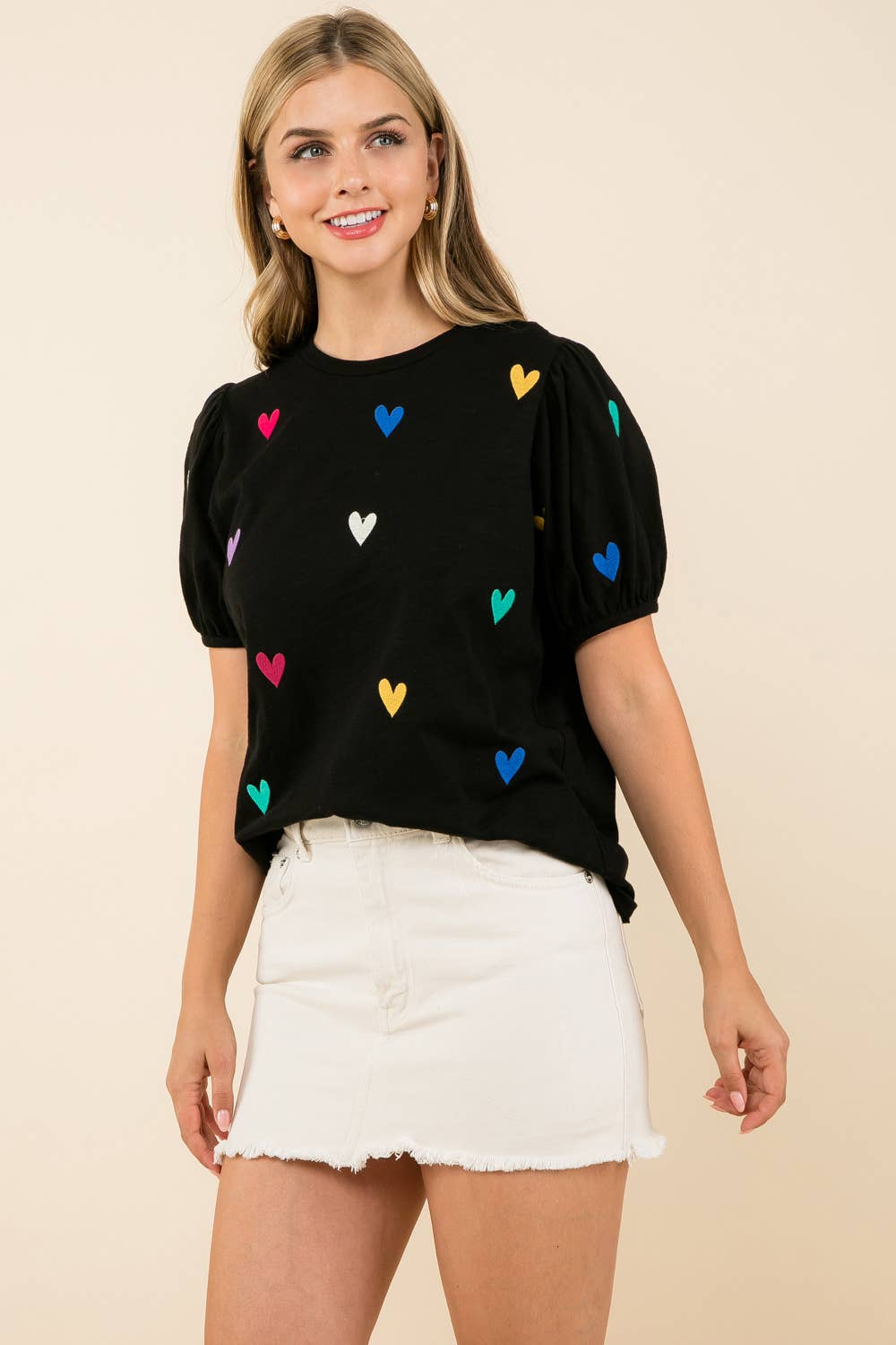 Embroidered Heart Short Sleeve Top