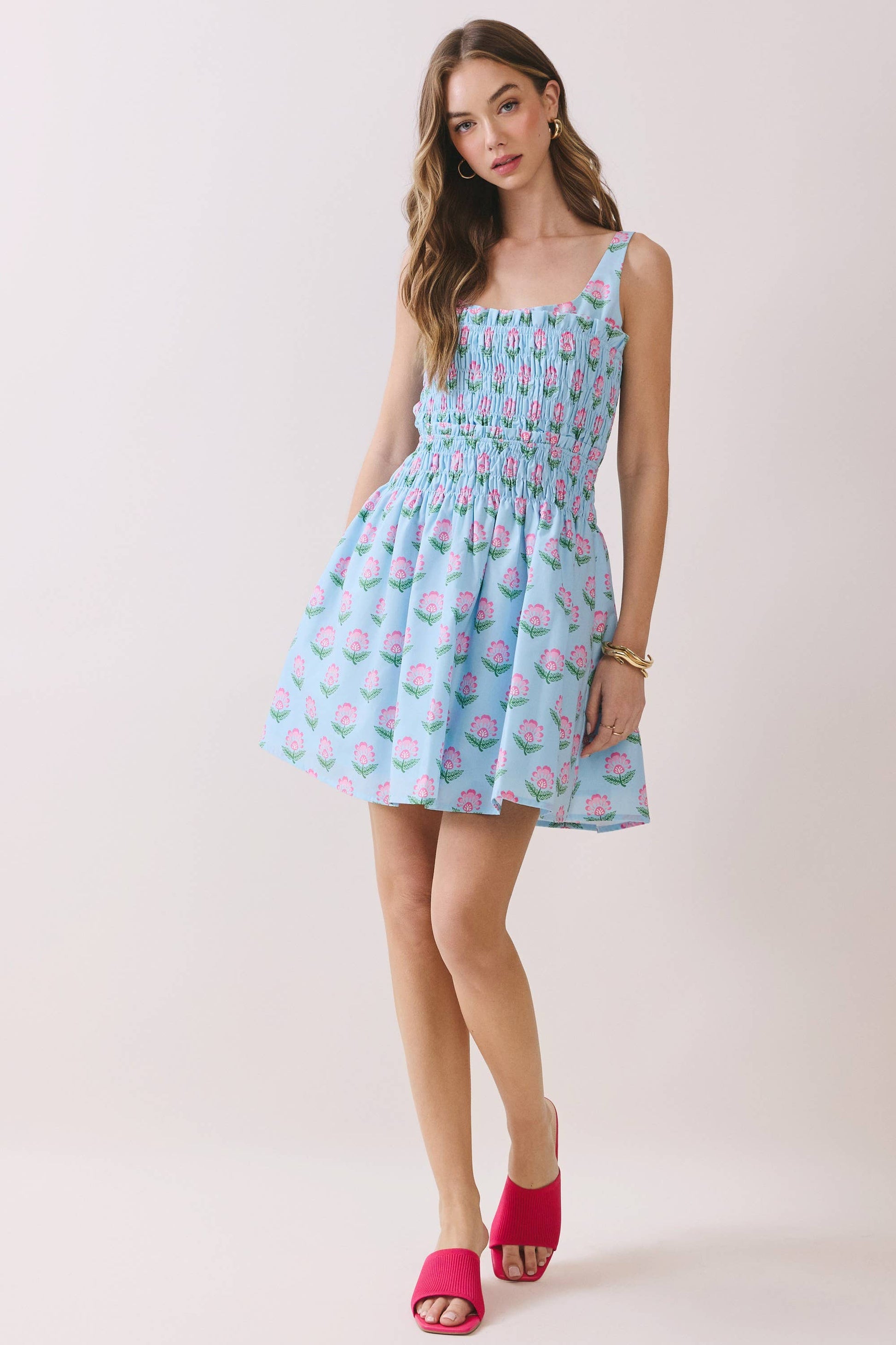Floral Smocked Bodice Fit & Flare Mini Dress – Zella Rose Boutique