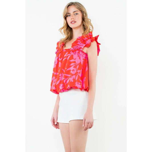 Floral Print Ruffle Strap Tank Top