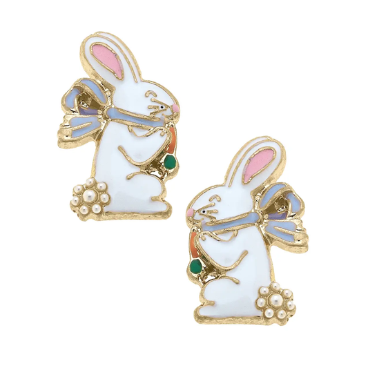 Lovey Bunny Enamel Stud Earrings in White