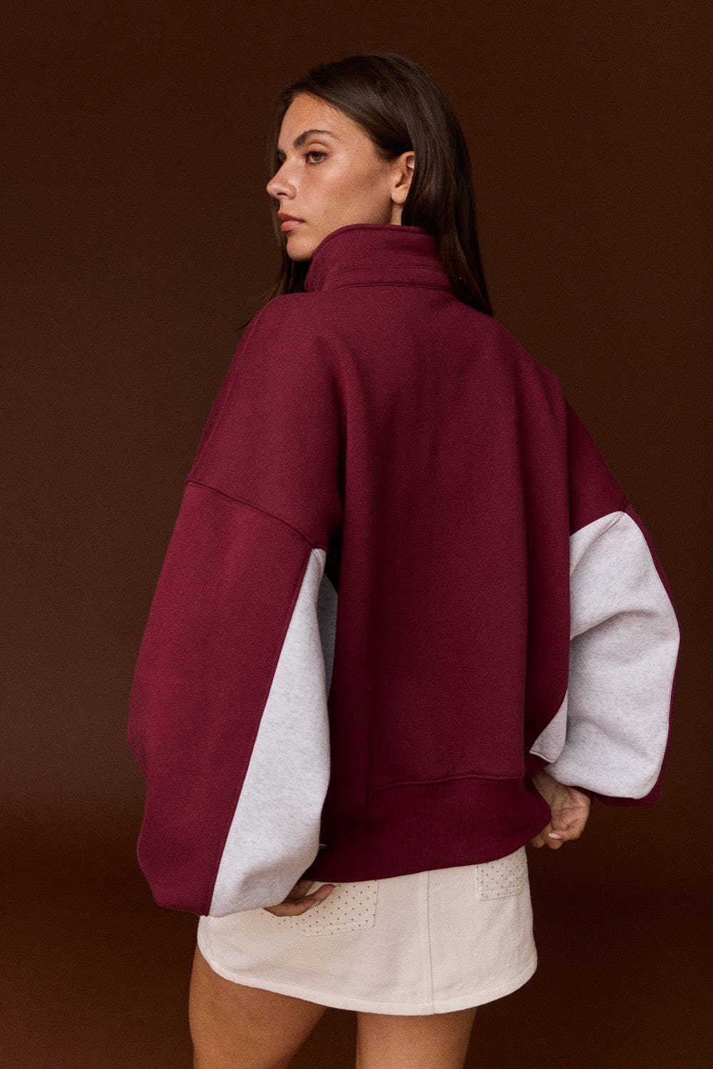 Half-Snap Contrast Sleeve Sweatshirt