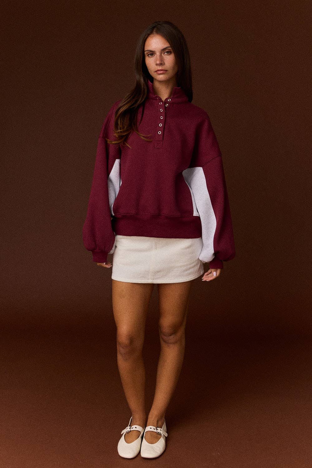 Half-Snap Contrast Sleeve Sweatshirt