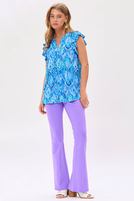 Blue Fair Isle Ruffle Sleeve Tank