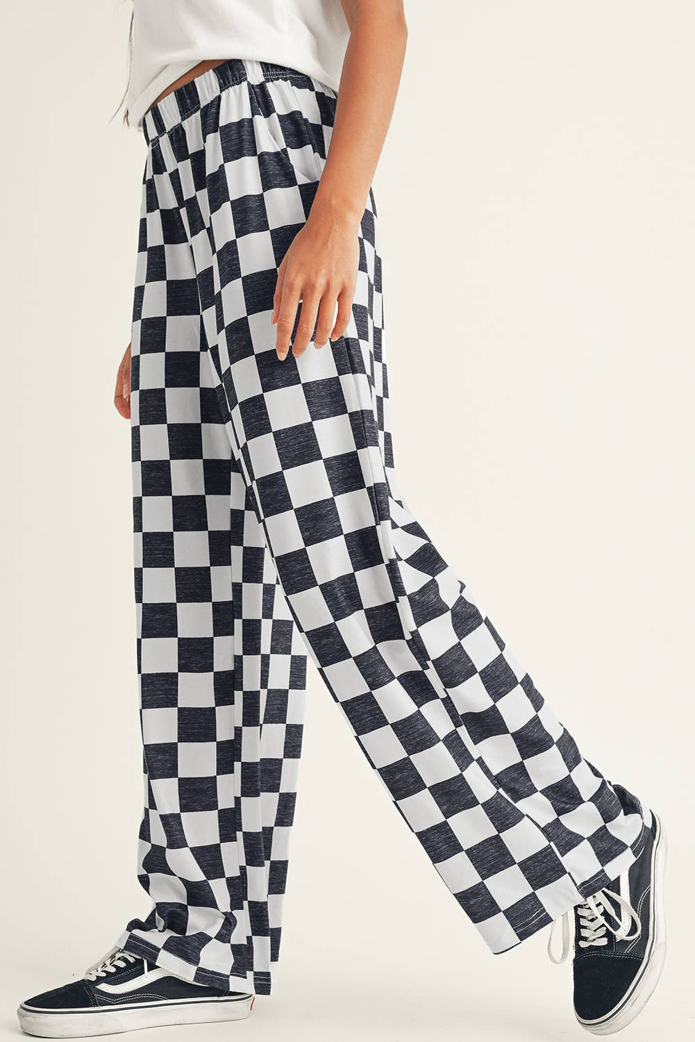 Checked Print High Waist Pants