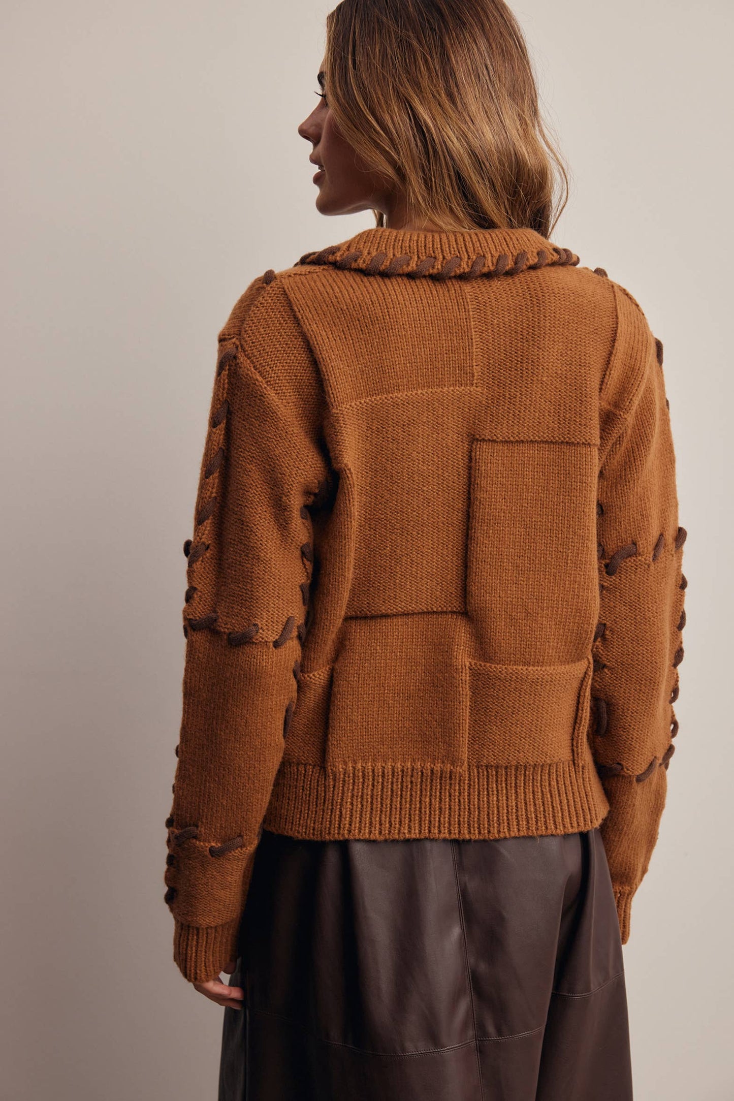 Whipstitch Patchwork Knit Sweater