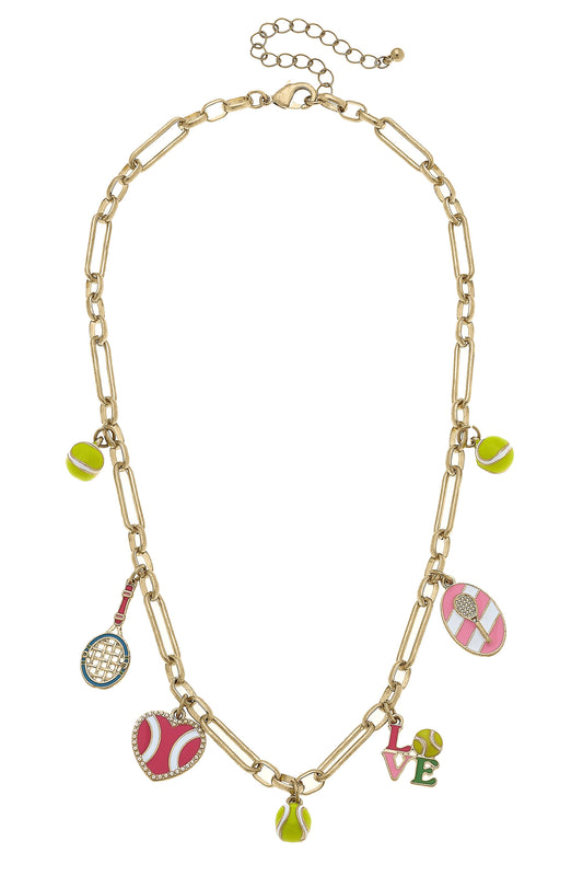 Challenger Tennis Enamel Charm Necklace in Shiny Gold