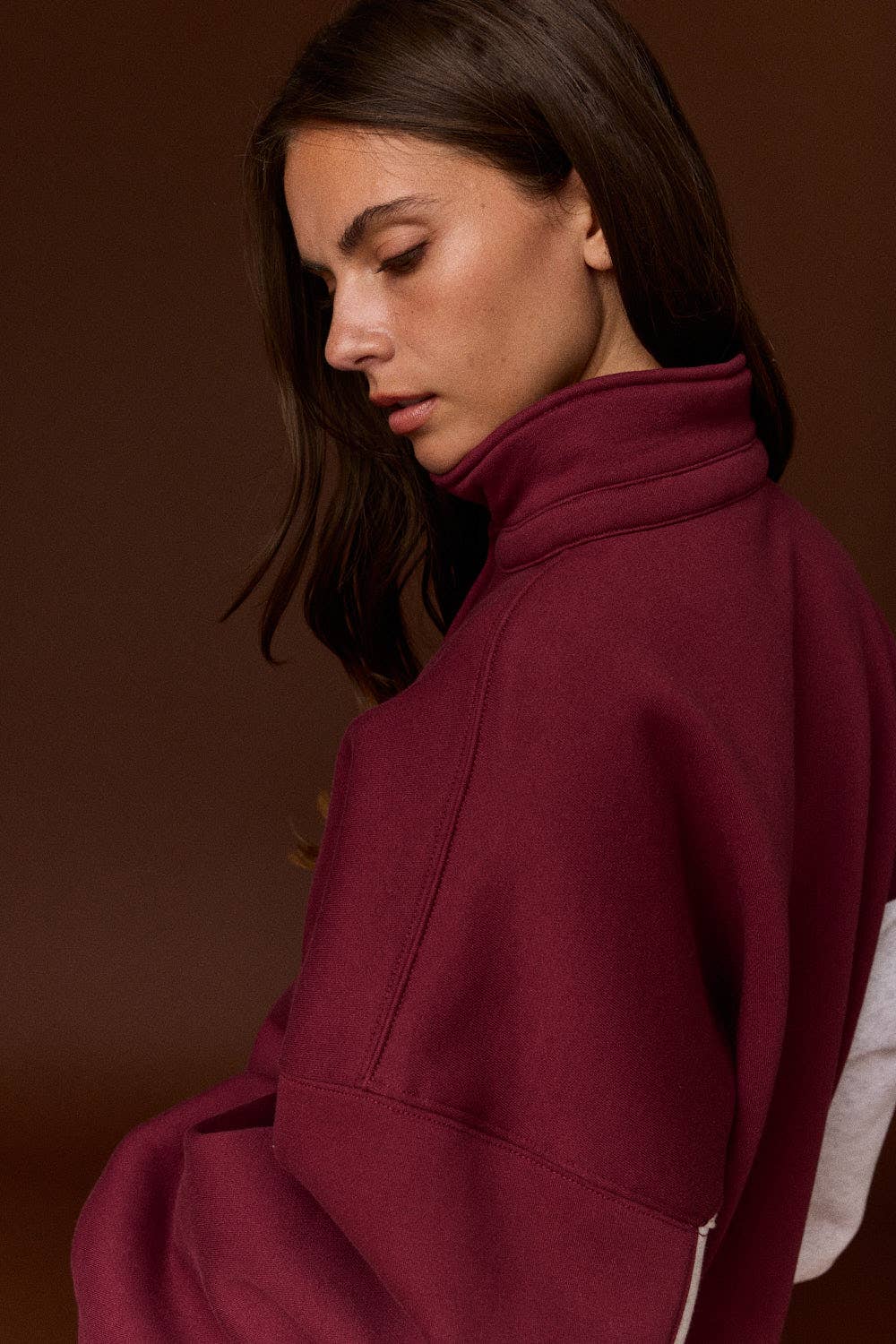 Half-Snap Contrast Sleeve Sweatshirt