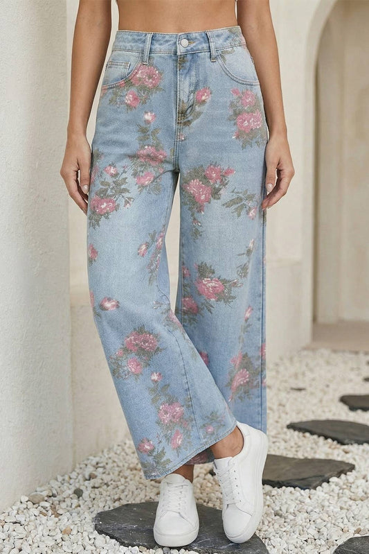 Spring Garden Floral Print Bootcut Jeans