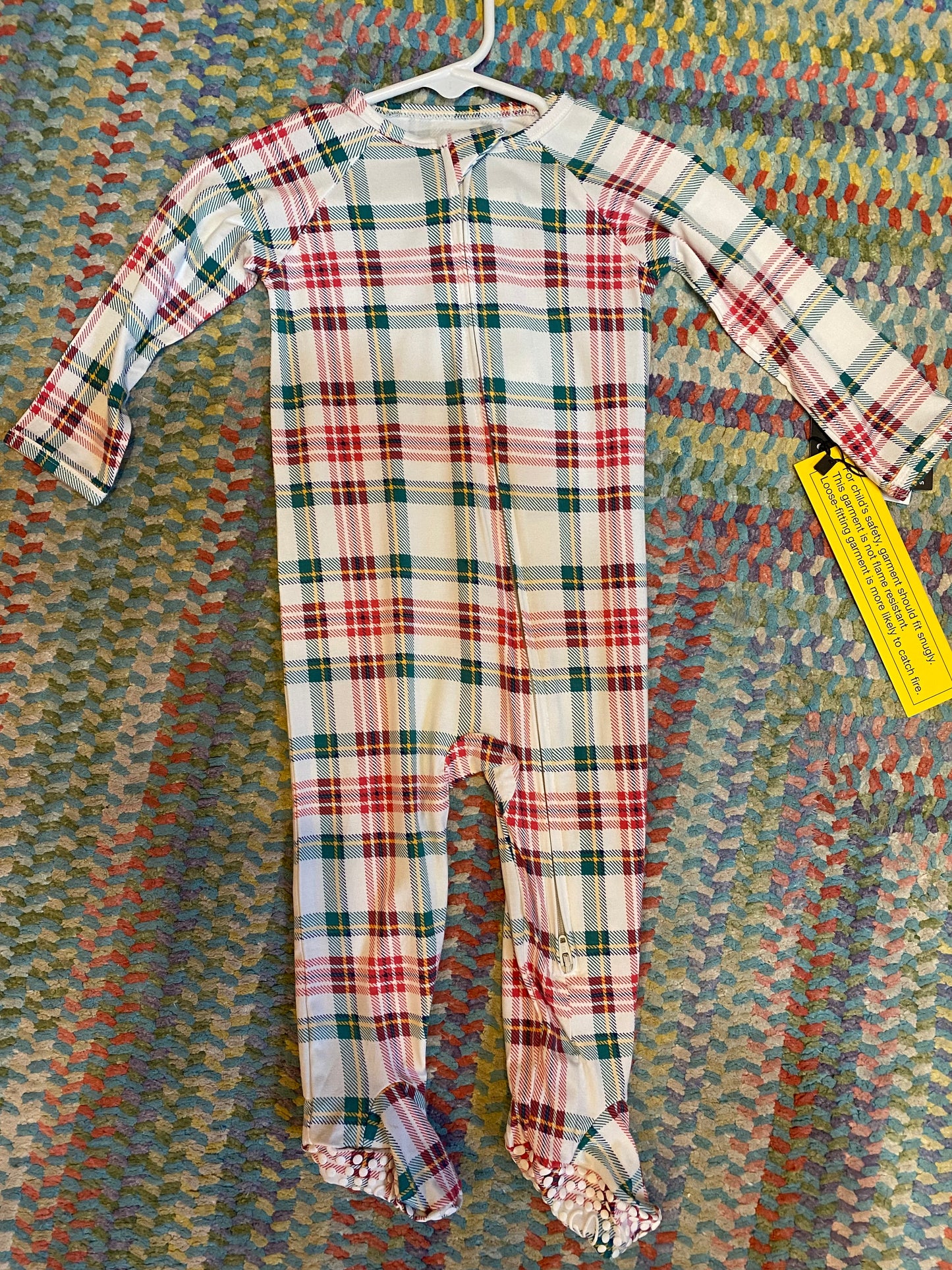 White Tartan Zipper Footie