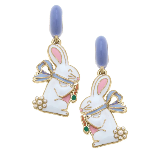 Lovey Bunny Huggie Hoop Earrings in Lavender & White