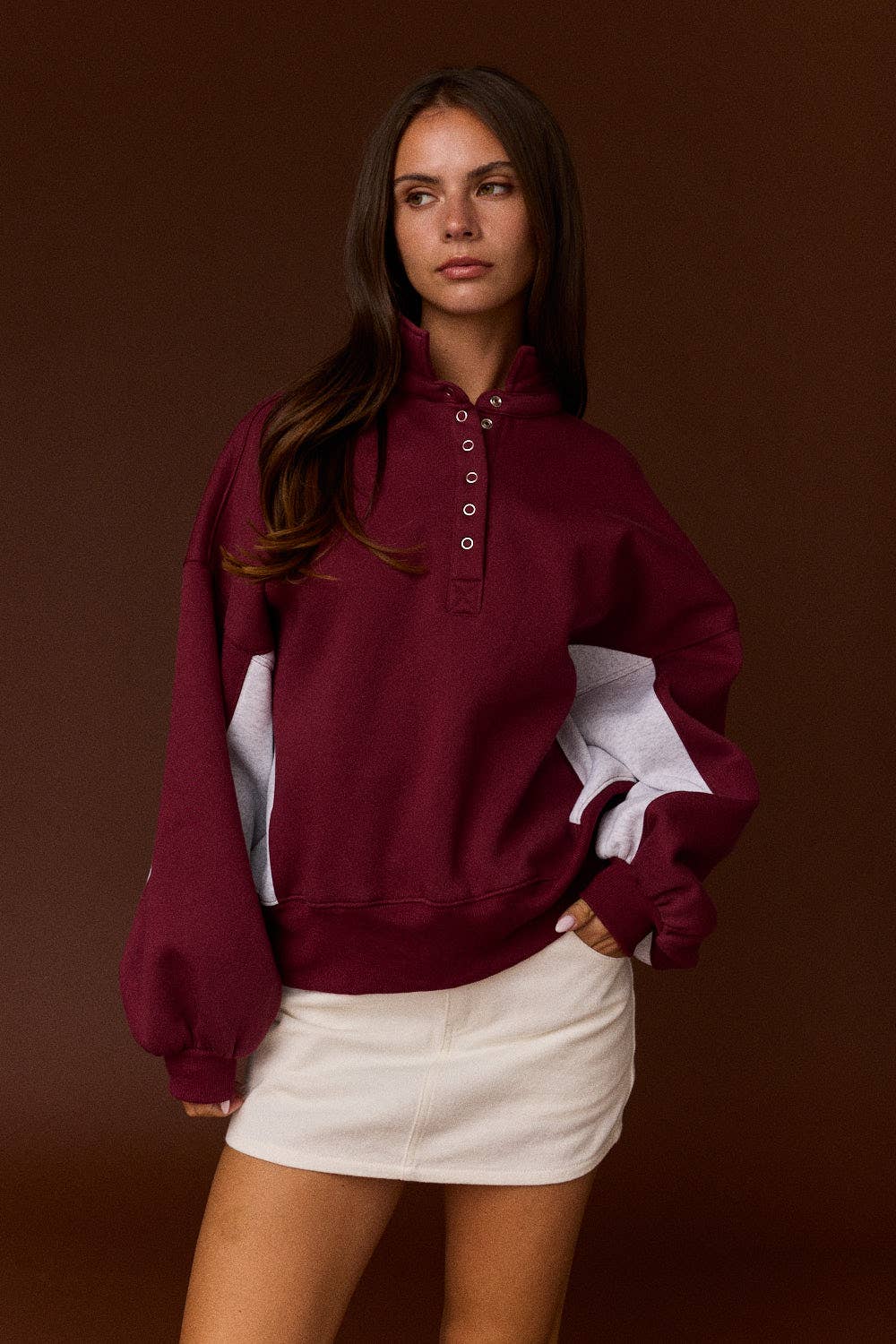 Half-Snap Contrast Sleeve Sweatshirt