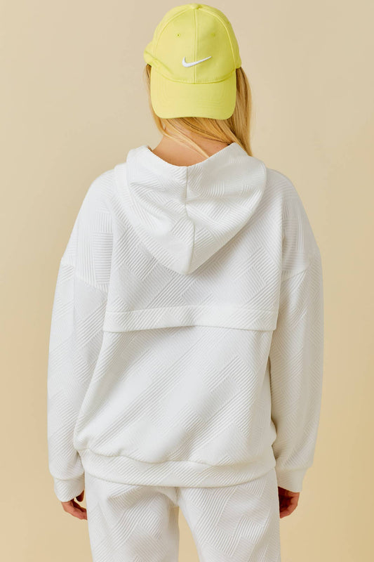 Rhinestone Trim Textured Knit Hoodie