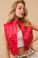 Shiny Woven Studded Crop Puffer Zip Up Vest
