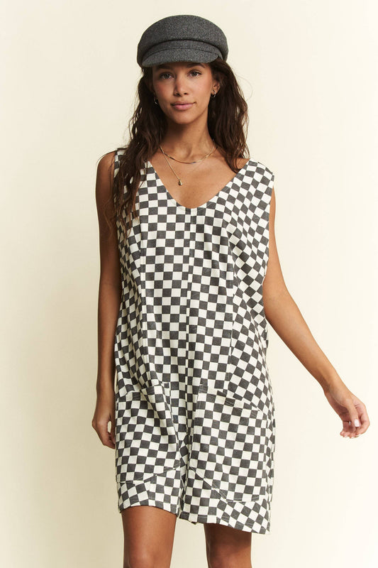 Checkered Print Shorts Romper