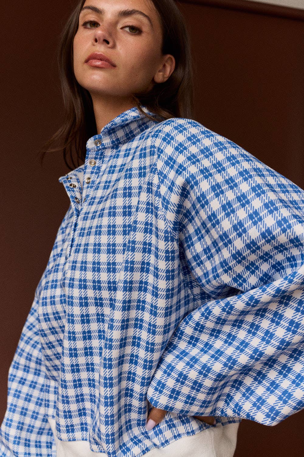 Plaid Button Pullover