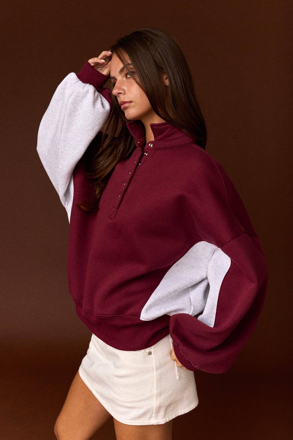 Half-Snap Contrast Sleeve Sweatshirt
