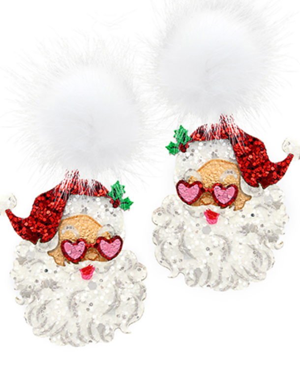 Heart Eye Santa PomPom Earrings