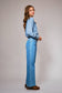 Ruffle Neck Denim Snap Button Shirt