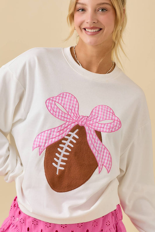Ribbon Bow Football Patchwork Sweatshirt