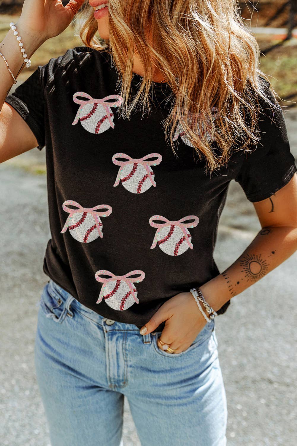 Sequin Bow Baseball Tee