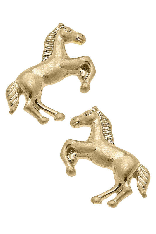 Ride Sally Ride Horse Stud Earrings in Shiny Gold