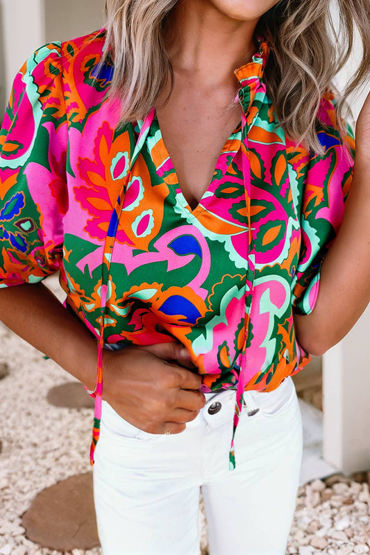 Summer Print V-Neck Blouse