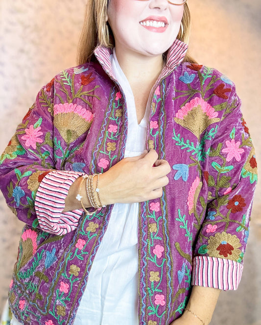 Lavender Embroidered Velvet Jacket