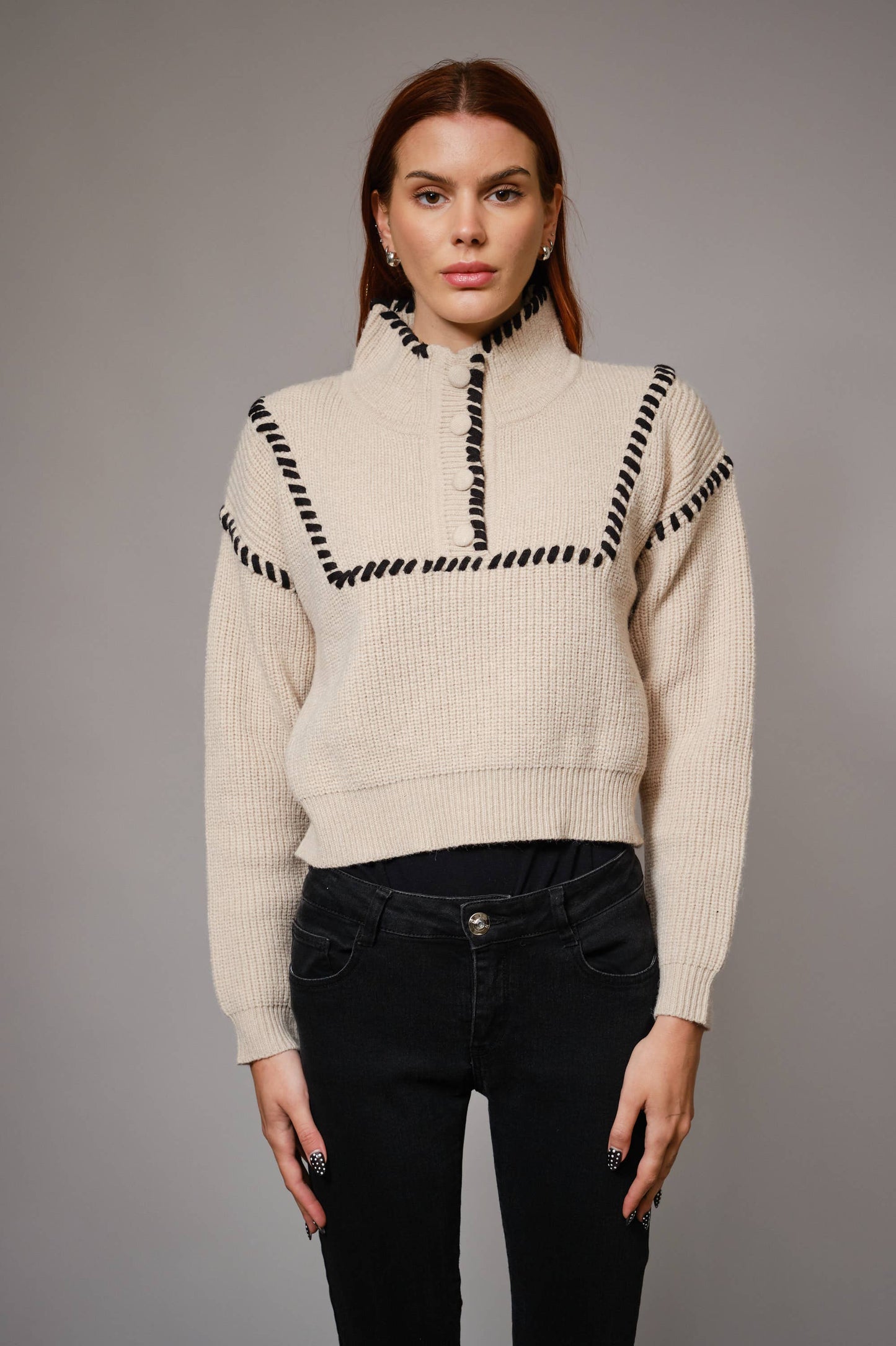 Whip Stitch Cropped Sweater