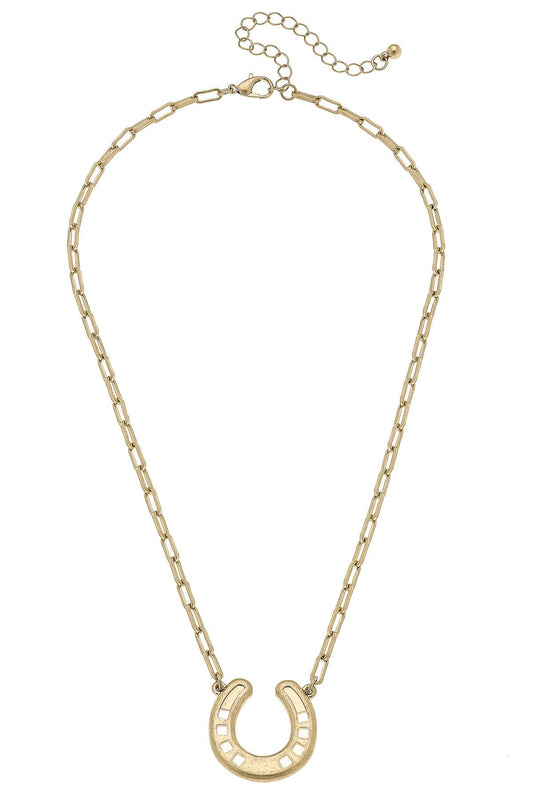 Clyde Horseshoe Pendant Necklace in Shiny Gold