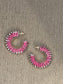 Hot Pink Raffia and Crystal Hoop Earrings