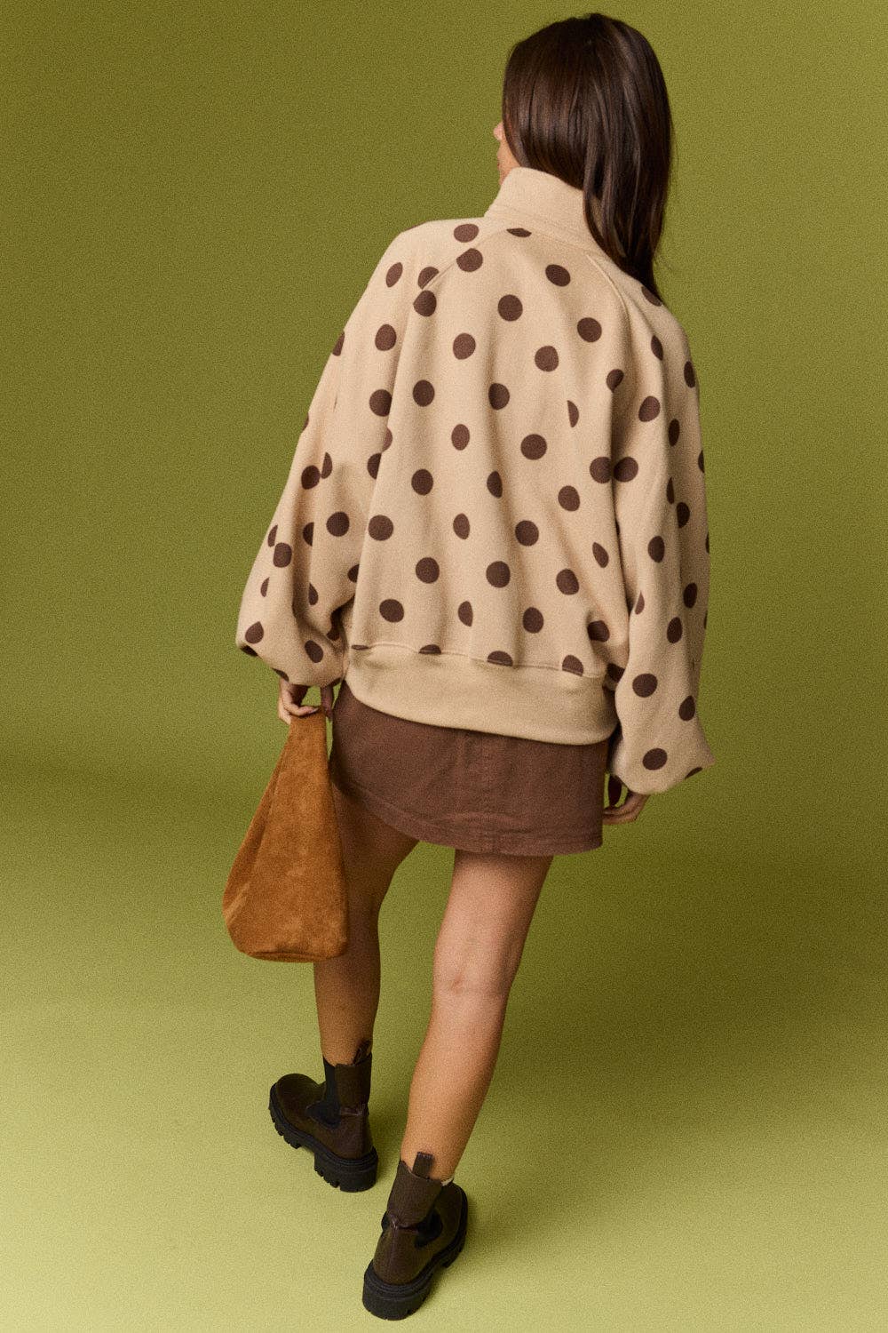 Half-Snap Button Polka Dot Sweatshirt