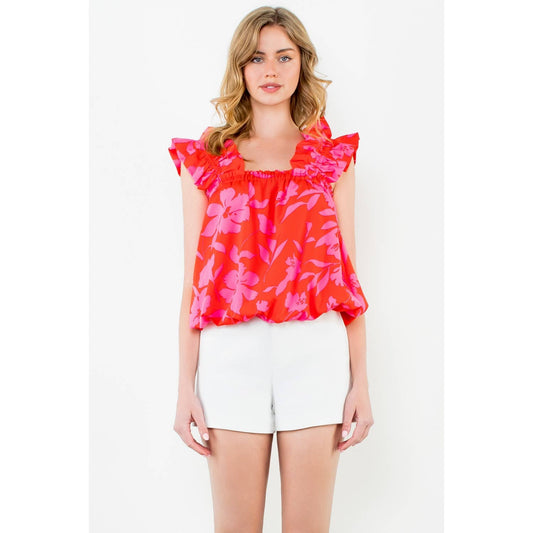 Floral Print Ruffle Strap Tank Top