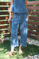 Smocked Waist Pocket Detail Denim Pants
