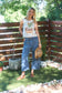Smocked Waist Pocket Detail Denim Pants