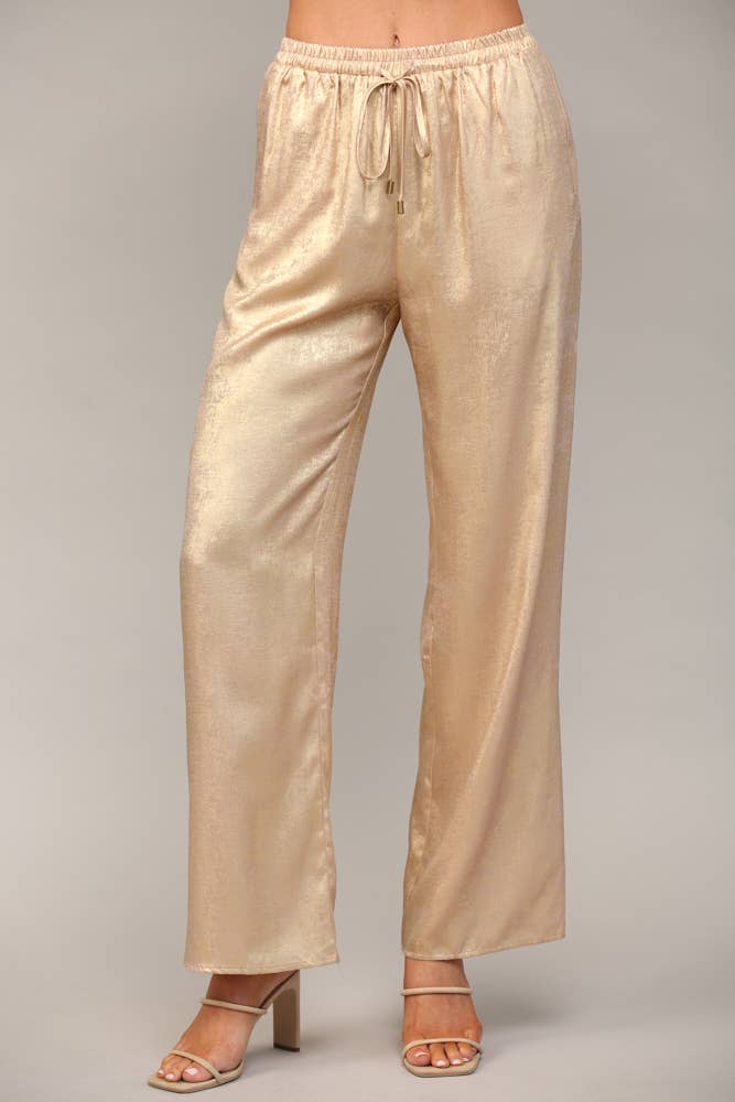 Gold Metallic Wide Leg Pant