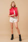 Shiny Woven Studded Crop Puffer Zip Up Vest