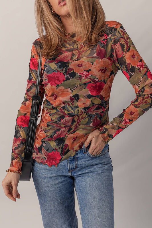 Floral Print  Mesh Top