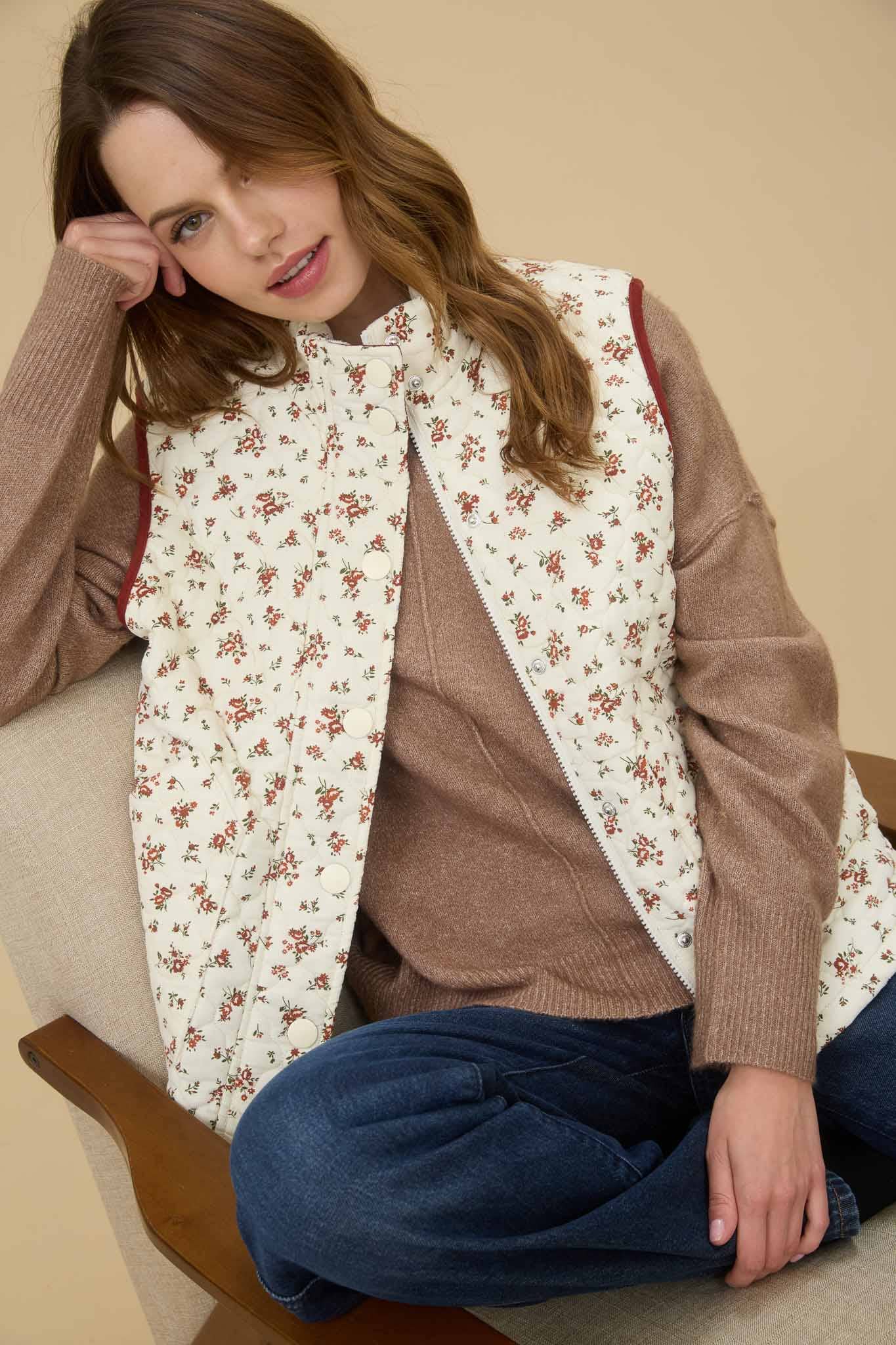 Floral Quilted Puffer Vest