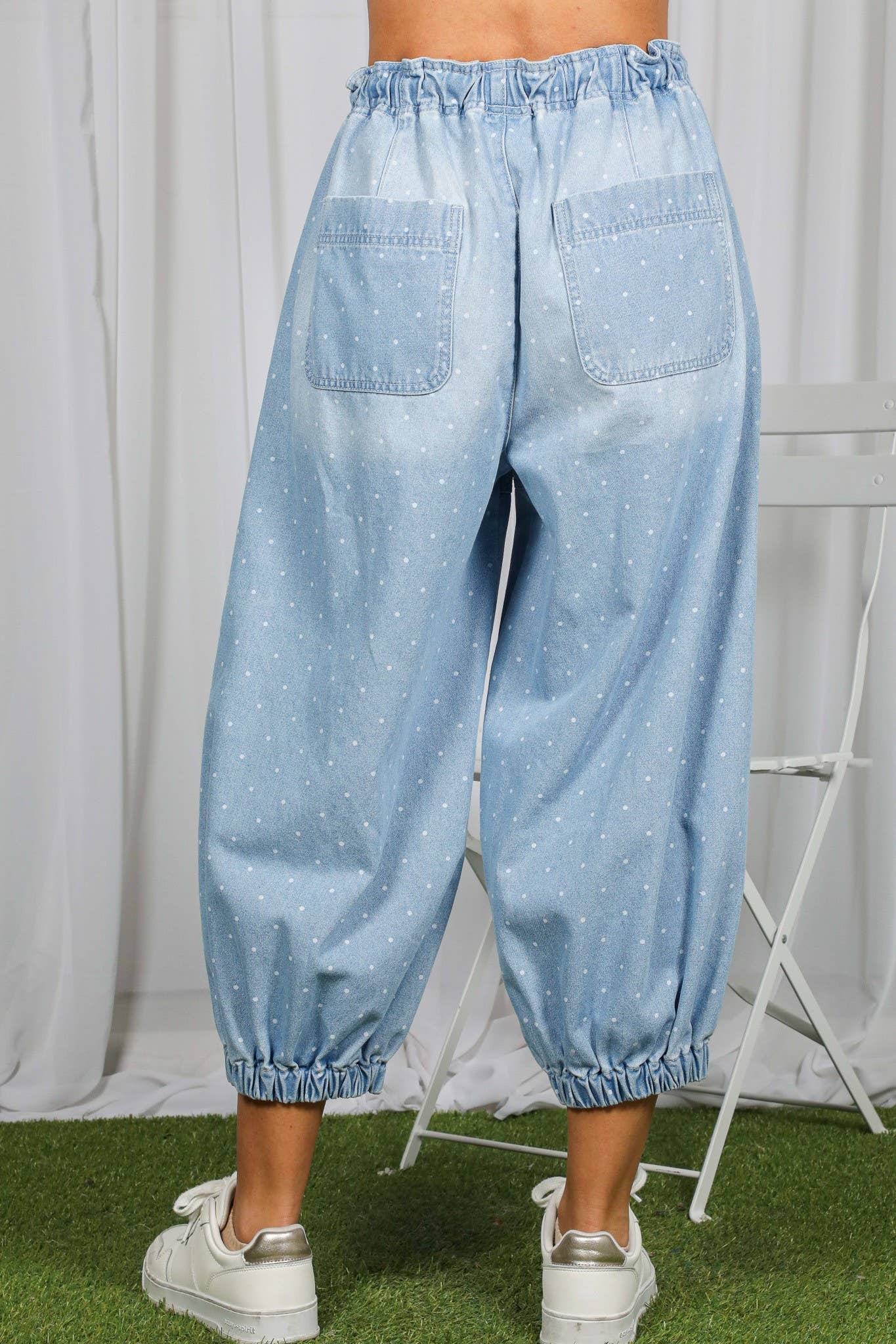 Polka Dot Patch Pocket Crop Barrel Jean