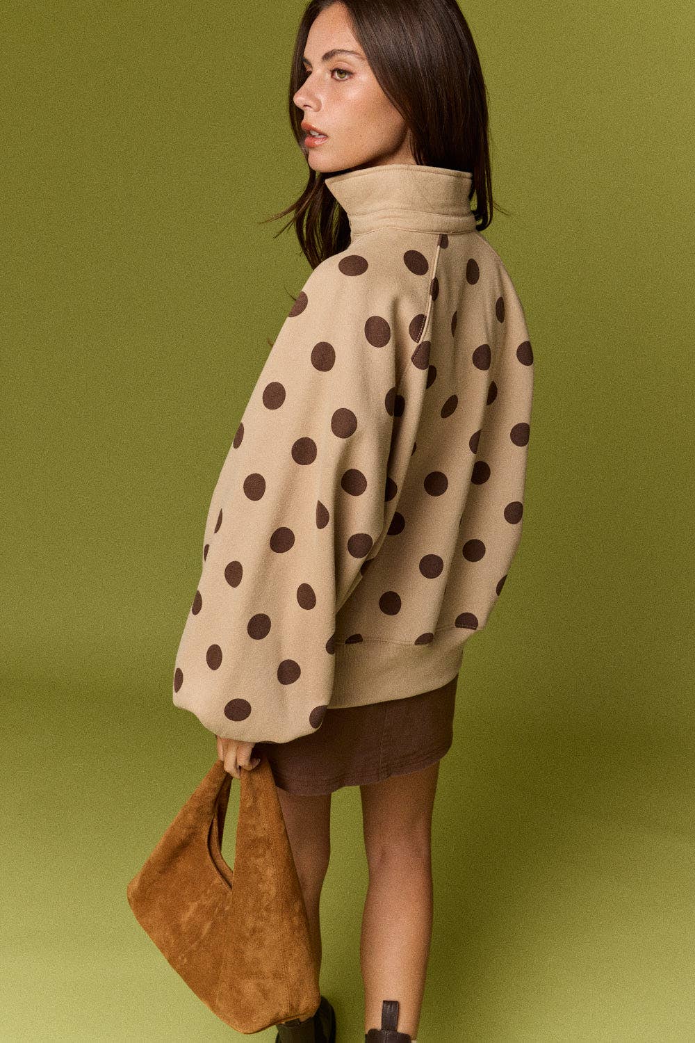 Half-Snap Button Polka Dot Sweatshirt