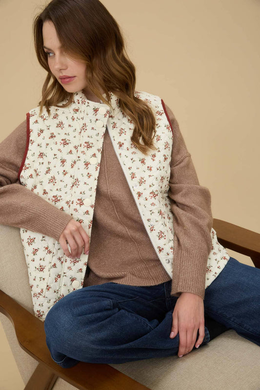 Floral Quilted Puffer Vest