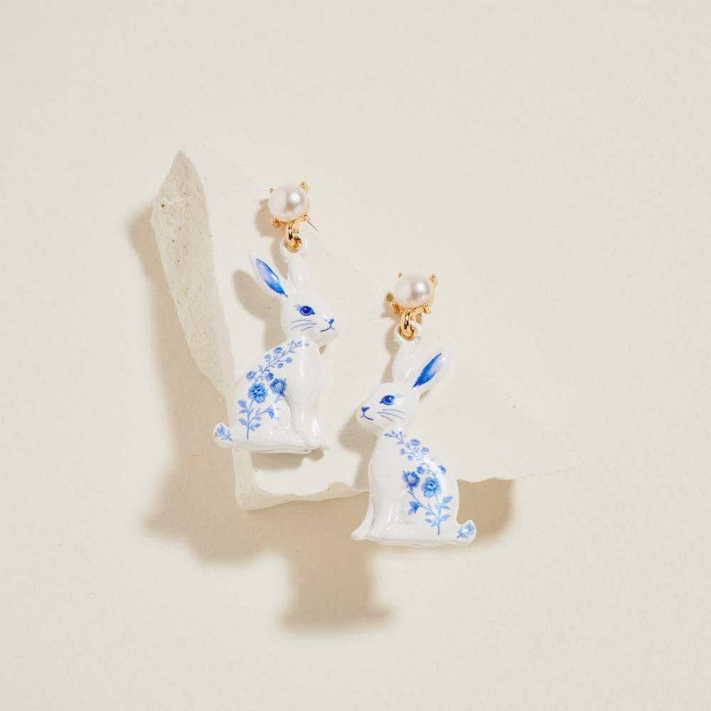 Chinoiserie Printed Easter Bunny Post Earrings
