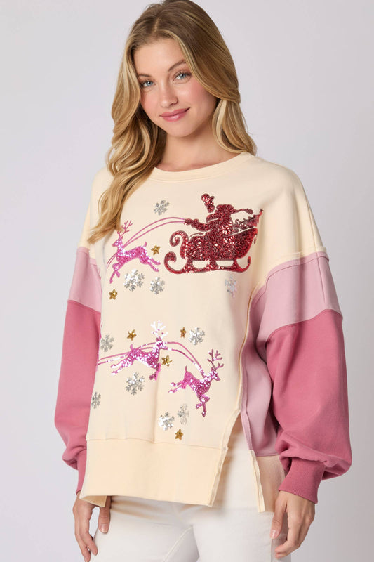 Holiday Color Block Fleece Sweatshirt