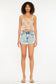 High Rise Fray Hem Denim Shorts