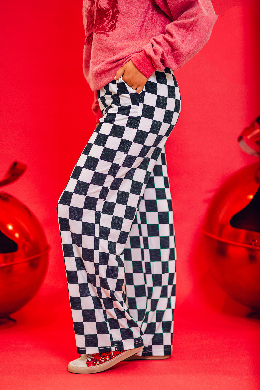 Checked Print High Waist Pants