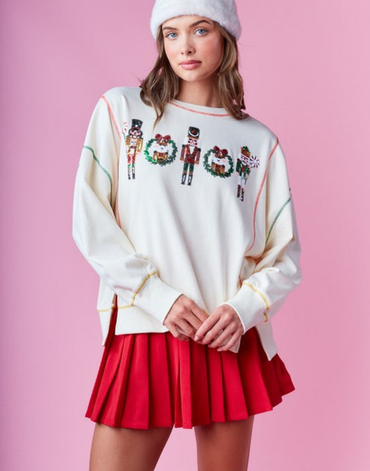 Nutcracker and Wreath Sequin Sweatshirt